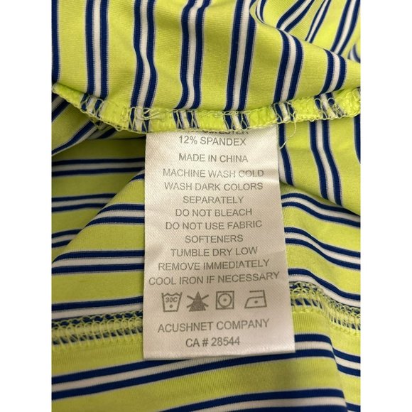 Footjoy Men's Lime Green Striped Owl Logo Golf Shirt Size XL White Navy Short - Picture 5 of 5